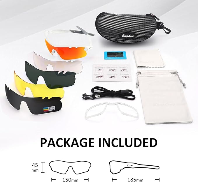 BangLong Polarized Sports Sunglasses Cycling Sun Glasses for Men Women with 5 Interchangeable Lenes for Running Baseball Golf-StrideForce Fitness