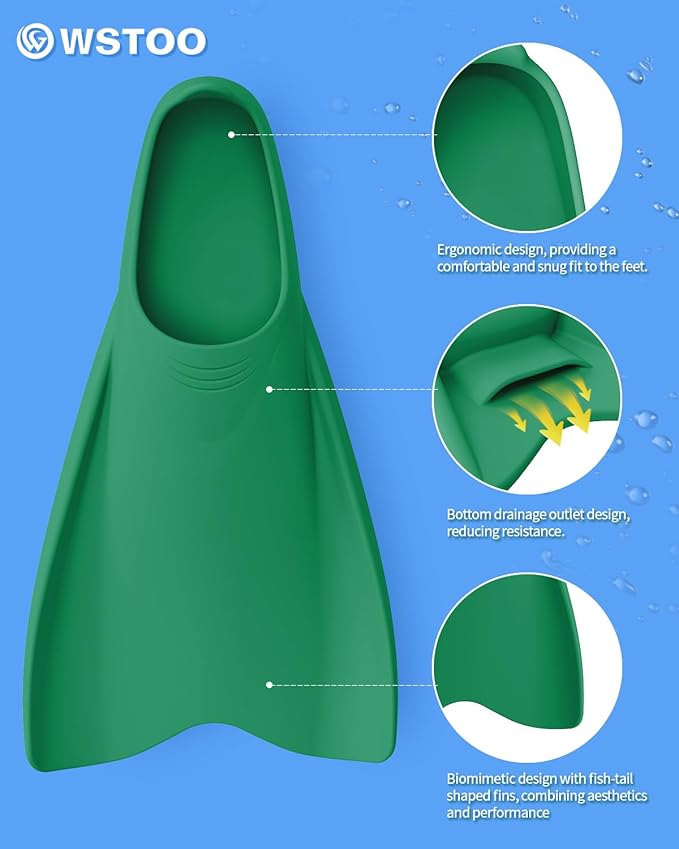 W WSTOO Streamlined Swimming Fins,Training Short Flippers,Silicone Swimming Flippers for Kids Adults Men and Women for Swimming Snorkeling and Diving-StrideForce Fitness