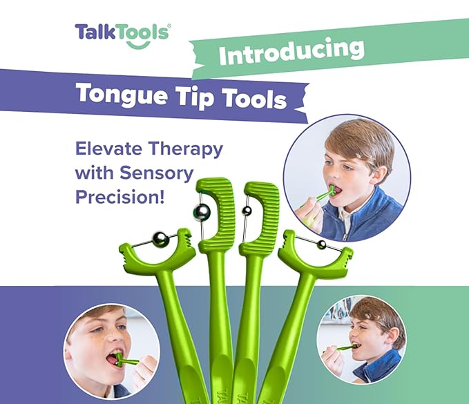 Tongue Tip Lateralization and Elevation Tools | Therapeutic Tool Set for Apraxia, Dysarthria | Improve Feeding Skills, Speech Clarity and Jaw Stability | Jaw Alignment - Set of 4 - Inst. Booklet -Lime