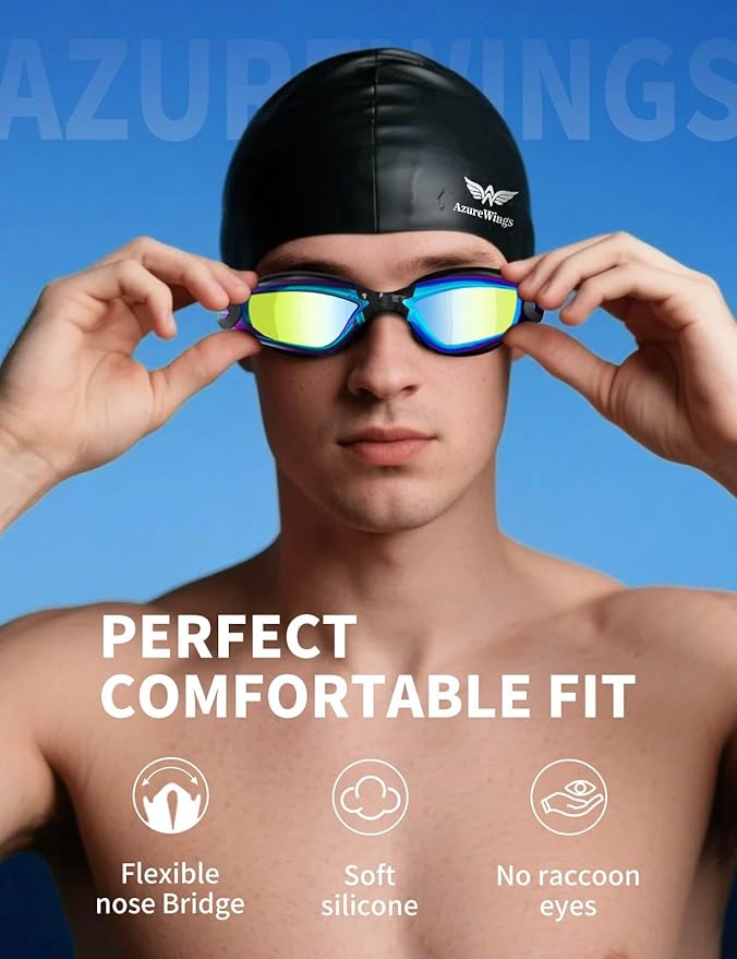 7 in 1 Swim Goggles + Swim Cap for Men Women,No Leak Anti-Fog & UV, Wide Visio HD Mirror PC Lens-StrideForce Fitness