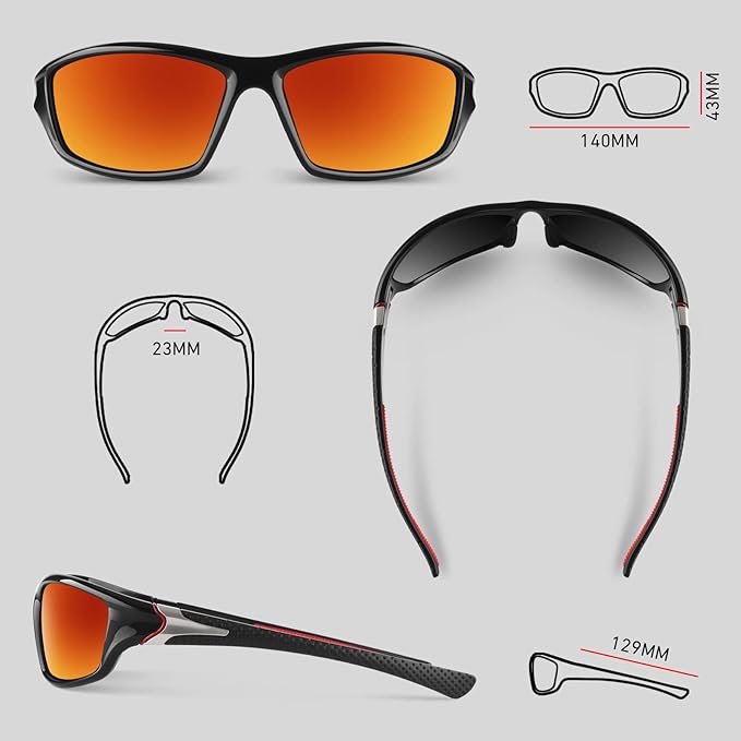 Polarized Sports Sunglasses for Men Women,Fishing Driving Rectangular Goggles UV400 Protection-StrideForce Fitness