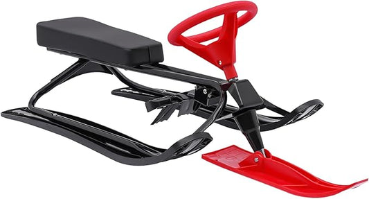 Snow Racer Sled with Steering Wheel and Brakes, Durable Steel Frame, Downhill Steerable Sled for 220 LBS Kids, Teenagers, Adults-StrideForce Fitness