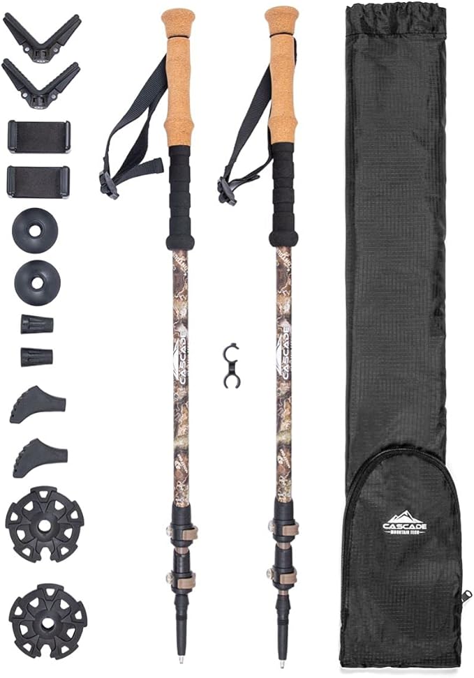 Cascade Mountain Tech Trekking Poles - Carbon Fiber Monopod Walking or Hiking Sticks with with Accessories Mount and Adjustable Quick Locks-StrideForce Fitness