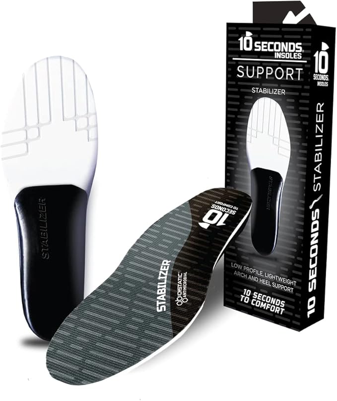 10 Seconds Stabilizer Insole, Medium Corrective Arch, Soft Support, Designed for Instability and Low-Profile Footwear, Deep Heel Cup, Anti Blister Topper. (M 6.5/7.5, W 9/10)-StrideForce Fitness