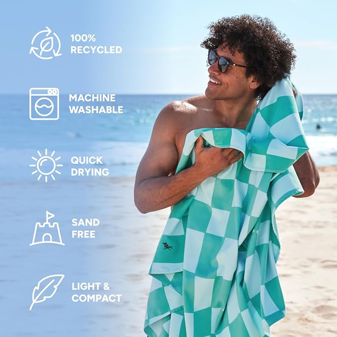 Dock & Bay Beach Towel - Quick Dry, Sand Free - Compact, Lightweight - 100% Recycled - Includes Bag - Check Mate - Extra Large (200x90cm, 78x35)-StrideForce Fitness