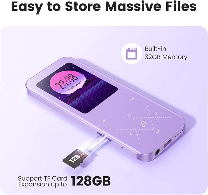 32GB MP3 Player with Bluetooth 5.3, AGPTEK A09X 2.4" Screen Portable Music Player with Speaker Lossless Sound with FM Radio, Voice Recorder, Supports up to 128GB, Purple-StrideForce Fitness