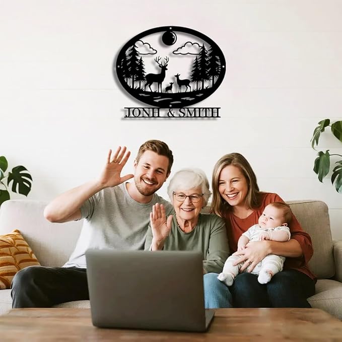 Personalized Forest Deer Metal Name Sign | Custom Metal Signs | Family Wall Art & Split Letter Name | Wedding Gift & Anniversary | Indoor Decor Gift for Women, Men, Wife, Parents, Couple-StrideForce Fitness