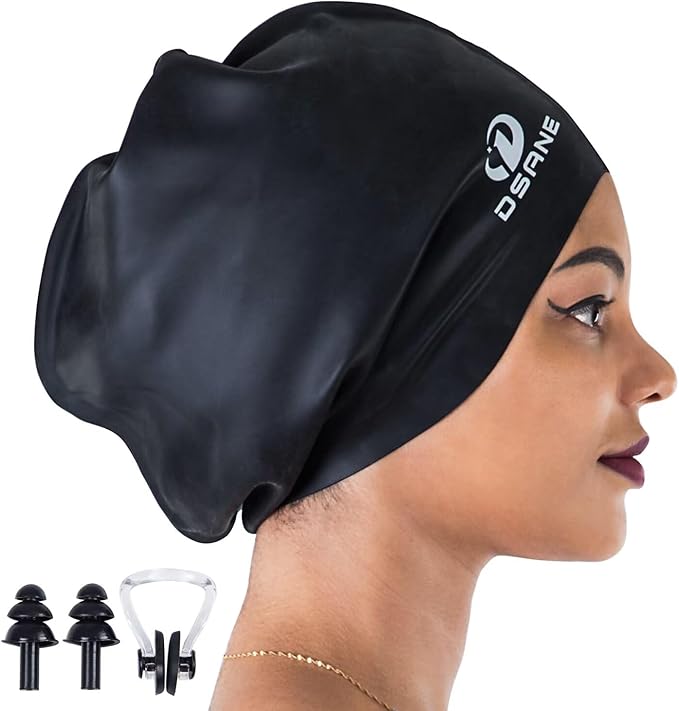 Dsane Extra Large Swimming Cap for Women and Men,Special Design Swim Cap for Very Long Thick Curly Hair&Dreadlocks Weaves Braids Afros Silicone Keep Your Hair Dry-StrideForce Fitness