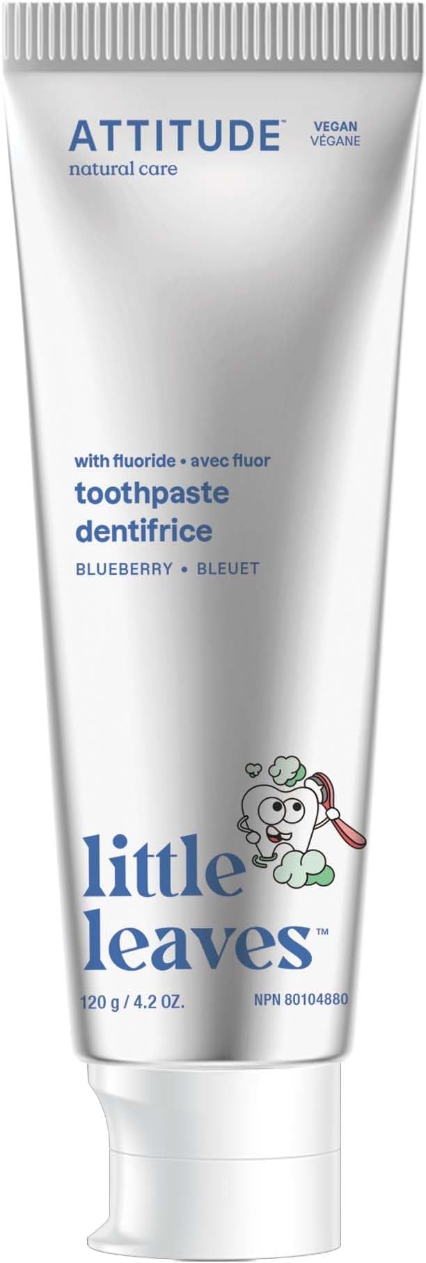 ATTITUDE Toothpaste with Fluoride, Prevents Tooth Decay and Cavities, Vegan, Cruelty-Free and Sugar-Free, Blueberry, 4.2 Oz