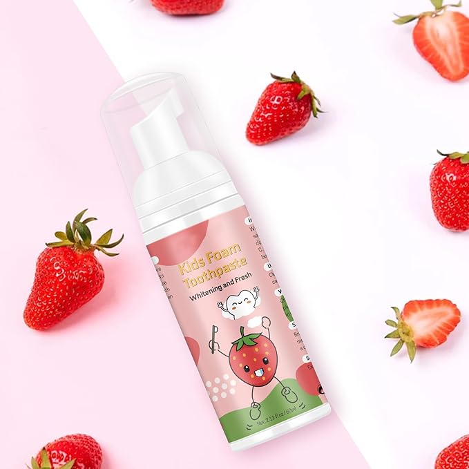 Foam Toothpaste Kids 2PCS, Toddler Toothpaste Cavity Protection, Clean and Whitening, 360ºCare, Portable, Kids Foam Toothpaste with Fluoride for Electric & U-Shape Toothbrushes（Strawberry）