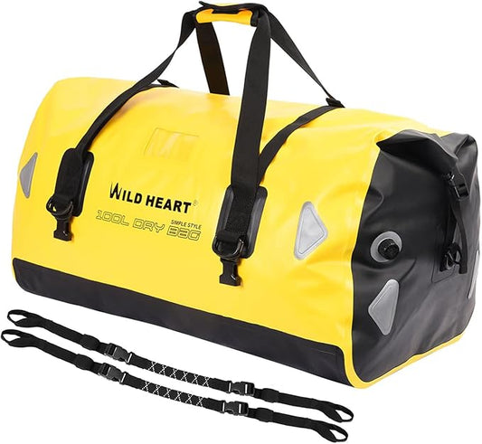 WILD HEART Waterproof Motorcycle Duffel Bag PVC500D Double-bottom With Rope Straps and Inner Pocket 40L 66L 100L for Kayaking, Camping, Boating,Motorcycle-StrideForce Fitness