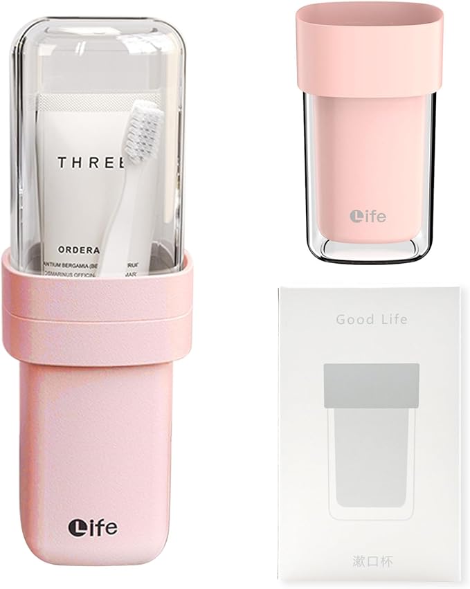 Portable Travel Toothbrush Case, Covered Toothbrush Cup Holders, Toothbrush and Toothpaste Travel Case, Toothbrush Storage Organizer Container for Traveling Bathroom(Pink)