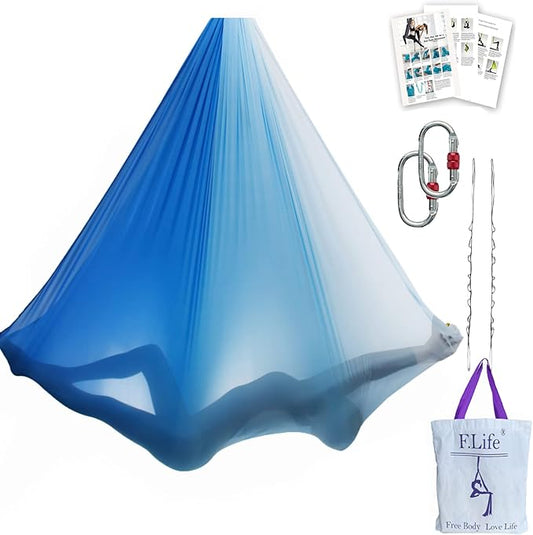 F.Life Aerial Yoga Hammock kit- Yoga Swing Multicolor 5 yards-Flying Yoga Include Daisy Chain,Carabiner and Pose Guide-StrideForce Fitness