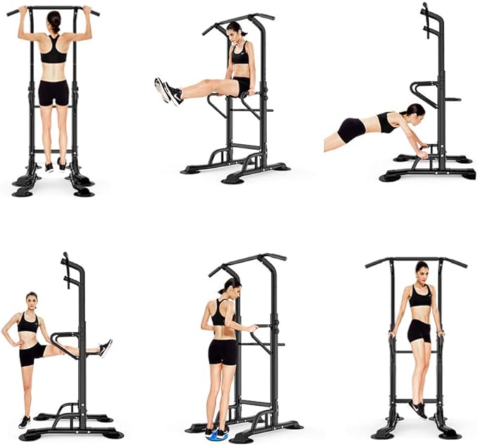 sogesfurniture Tower Adjustable Height Pull Up and Dip Station Multi-Function Home Strength Training Fitness Workout Station Sturdy Chin-Up Bar Stand Dip Station-StrideForce Fitness