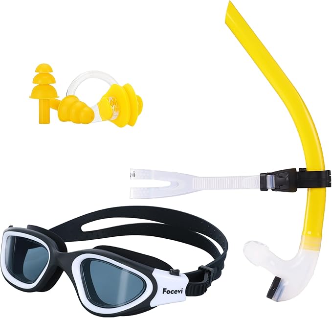 Swim Snorkel for Lap Swimming,No loud gurgling noise No hurt forehead No slip front swimming Snorkeling Training for adult/kid/youth,swimmer snorkle center Mount snorkel tube One-Way Purge Valve-StrideForce Fitness