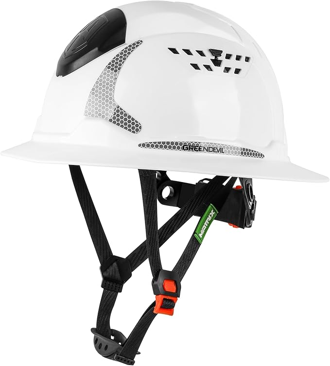 GREEN DEVIL Matrix Full Brim Hard Hat with Headlight Vented Construction Safety Helmet OSHA Approved Cascos De Construccion Work Hardhat for Men&Women-StrideForce Fitness