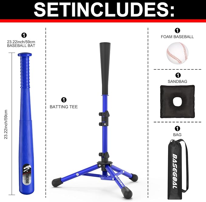 Baseball Tee for Kids,Youth Stand Set,Teeball Set,Youth Baseball,Softball Batting Tee Set,Easy Adjustable Height-StrideForce Fitness