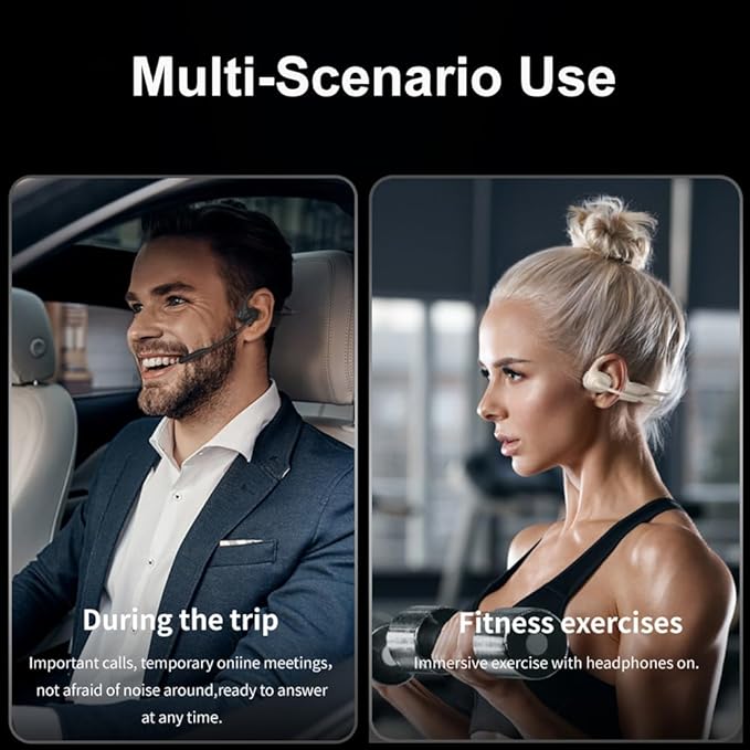 IHAO Open Ear Air Conduction Bluetooth Headphone Dual Mic Rotatable Boom Mic Active Noise Cancellation IPX5 Waterproof Bluetooth 5.4 Pain-Free Design for Sports Work Outdoor Activities-DG09 White-StrideForce Fitness