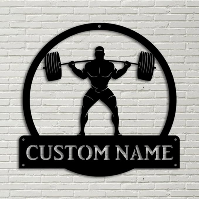 Personalized Gym Metal Sign Custom Workout Room Wall Art, Fitness Center Motivational Garage Decor, Powerlifting Home Gift for Women, Men, Dad, Papa, Grandpa, Mother, Sister, Girls, Family Modern-StrideForce Fitness