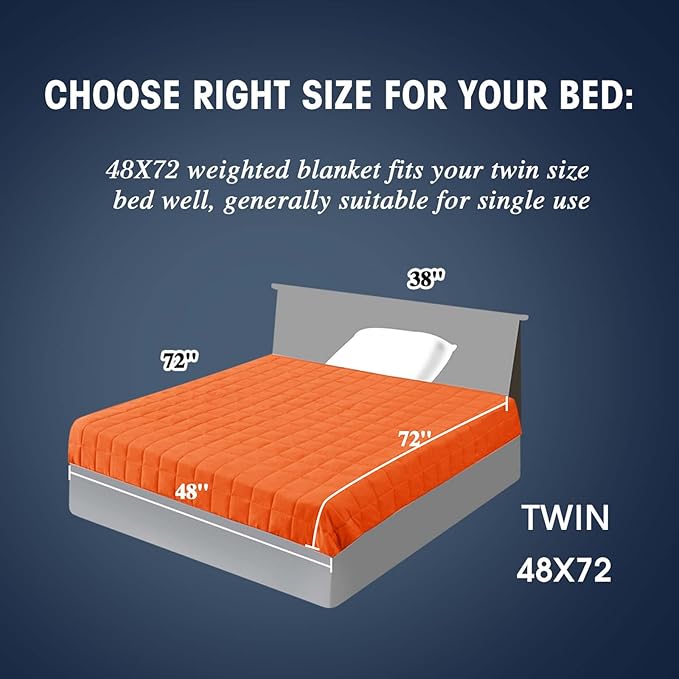 yescool Weighted Blanket for Adults (15 lbs, 48" x 72", Orange) Cooling Heavy Blanket for Sleeping Perfect for 140-160 lbs, Twin Size Breathable Blanket with Premium Glass Bead, Machine Washable-StrideForce Fitness