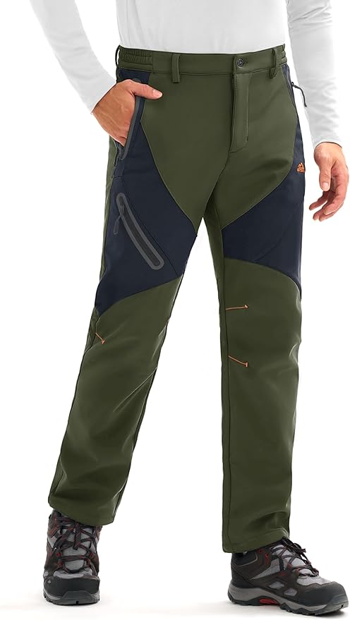 MAGCOMSEN Men's Snow Ski Pants Fleece Lined Water Resistant Winter Pants with 4 Zip Pockets for Snowboard Hiking Outdoor