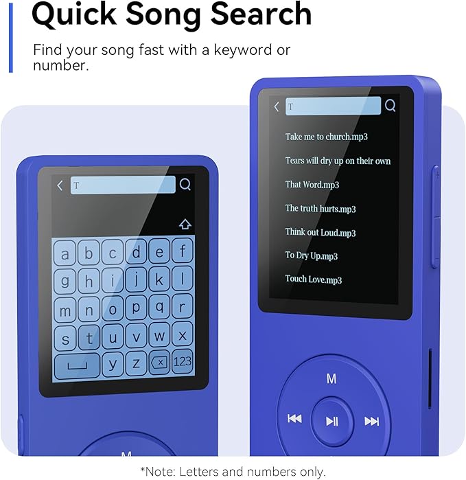 AGPTEK A02 MP3 Player with Bluetooth 5.3, 1.8 inch Screen Portable Music Player with Speaker, FM Radio, Voice Recorder, Supports Expanded Up to 128GB(Blue, 64GB)-StrideForce Fitness