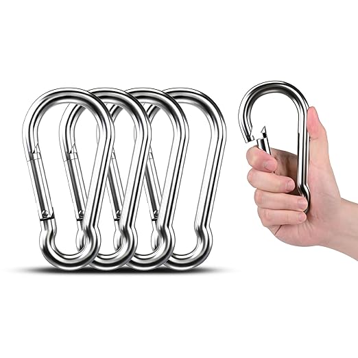 Large Carabiner Clip Hooks, 4pcs 7 inch Carabiners Heavy Duty, 304 Stainless Steel Spring Snap Hook Fits Camping Hanging Hiking Weight Lifting, Metal Clips for Rope or Chain-StrideForce Fitness