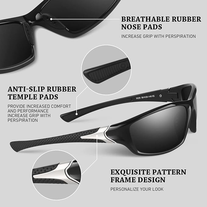 Polarized Sports Sunglasses for Men Women,Fishing Driving Rectangular Goggles UV400 Protection-StrideForce Fitness