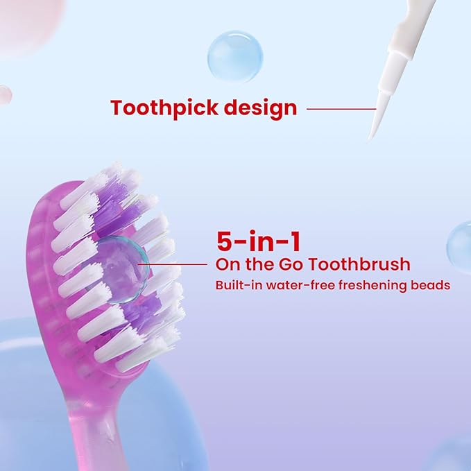 40Pack Mini Disposable Toothbrushes 5-in-1 Portable Pre-Pasted Travel Toothbrush with Toothpaste Tongue Scraper Floss Pick Individually Wrapped Box Small Prepasted Travel Toothbrush for Kids Adults