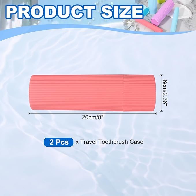 uxcell 2Pcs Travel Toothbrush Case, 7.9x2.4x2.4 Portable Travel Toothbrush Holder with Stripe, Plastic Toothpaste Container for Bathroom, Gym, Business Trip, Camping, Pink