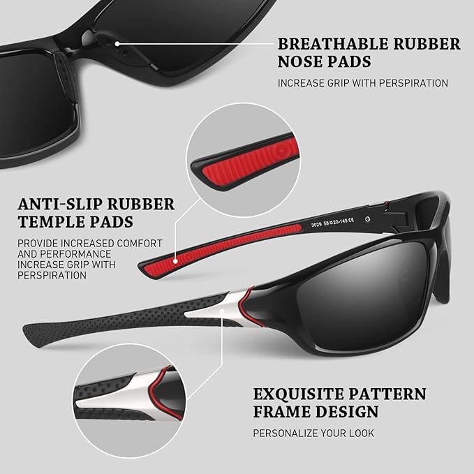 Polarized Sports Sunglasses for Men Women,Fishing Driving Rectangular Goggles UV400 Protection-StrideForce Fitness