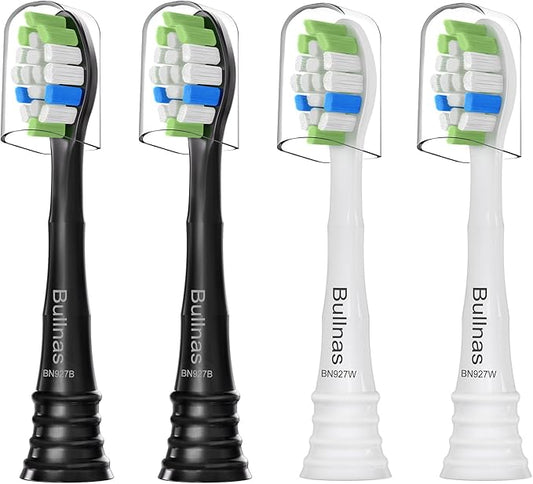 Replacement Toothbrush Heads Compatible with Philips Sonicare ProtectiveClean 4100 5100 5300 6100 Electric Toothbrushes, W Replacement Head for Sonicare, Black/White, 4 Count
