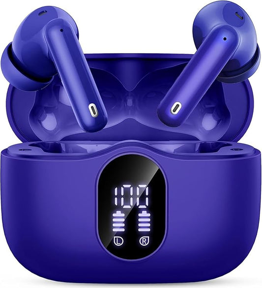 Wireless Earbuds, Bluetooth 5.4 Headphones Bass Stereo, Ear Buds with Noise Cancelling Mic, IP7 Waterproof in Ear Earphones, 36H LED Display Bluetooth Earbuds for Laptop Pad Phones Sports, Dark Blue-StrideForce Fitness