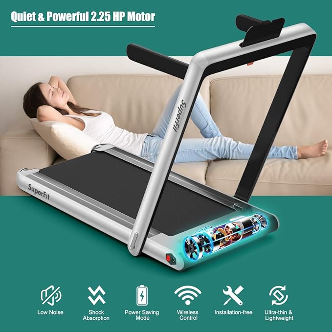 GYMAX Walking Pad, 2.25HP Dual Display Foldable Treadmill for Home with Remote/Smart App Control, Portable Compact Treadmill for Office Under Desk, Folding Running Machine for Small Spaces-StrideForce Fitness