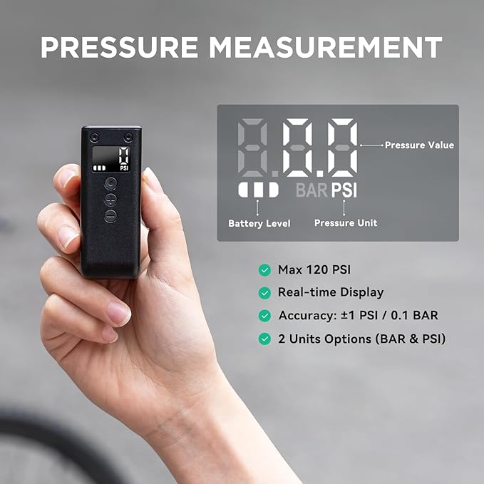 CYCPLUS AS2 PRO Tiny Bicycle Pump with Gauge, Max 120 PSI Electric Mini Pump, Auto Stop, with Presta and Schrader Valve for E-Bike, MTB, and Road Bike (2025 Updated Version)-StrideForce Fitness