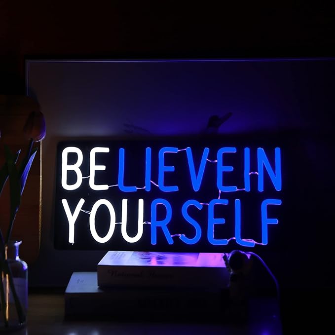 Believe in Yourself Neon Sign USB Powered for Room Decor, LED Neon Light Sign Dimmable for Kids Bedroom Office Bar classroom Wall Art Birthday Gift 16 * 7.5 Inches Blue-StrideForce Fitness