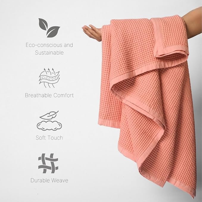 GOTS Certified Organic Cotton Waffle Weave Blanket, Queen Bed Size, 90"X90"Cozy Throw Blanket for Couch, Modern Home Decor, Throw Blankets,Comfy Waffle Blanket, Soft Bed Blankets -Sun Bay-StrideForce Fitness