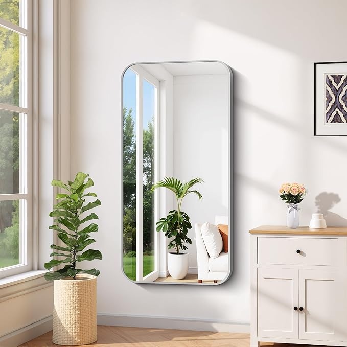 FORBATH 24x48 Inch Silver Bathroom Mirror for Over Sink, Narrow Rectangular Full Length Mirror with Metal Frame, Rounded Corners for Bathroom, Bedroom, Entryway Decor (Horizontal or Vertical)-StrideForce Fitness