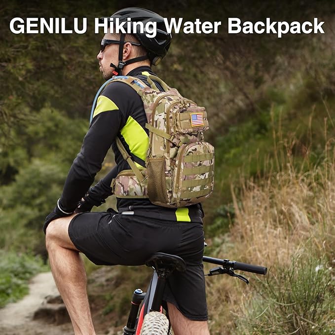 22L Tactical Hydration Backpack with 3L Water Bladder, Lightweight Molle Water Bag for Men Women, Hiking Hydration Pack for Cycling Running Biking Hunting, Daypack with Waist Pocket, Camo-StrideForce Fitness