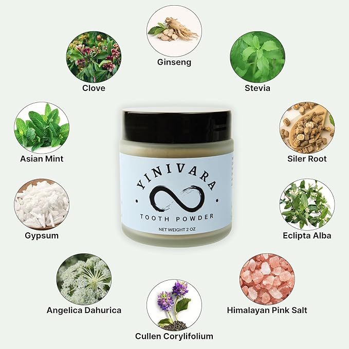Natural Tooth Powder, Natural Herbal Flavor, Fluoride-Free, Foam-Free, Made with Ginseng and Premium Herbs, Vegan, Made in USA