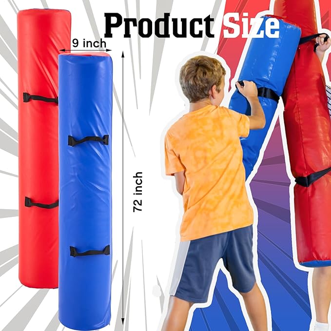 ShinyRelief 2 Pcs Jousting Sticks for Adults Sponge Filled Pugil Stick 72" l x 9" Dia PU Covered Set for Sparring Games, Blue and Red-StrideForce Fitness