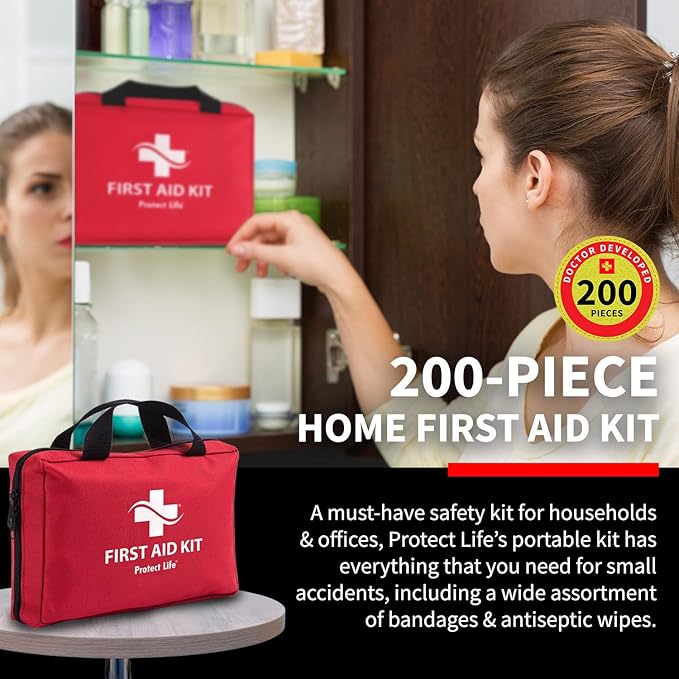 Protect Life Survival First Aid Kit for Home/Business, Camping Survival Kits | Mini Travel First Aid Kit | Camping Equipment | Small Kits for Car | Outdoor Emergency Survivals Pack - 200pcs-StrideForce Fitness