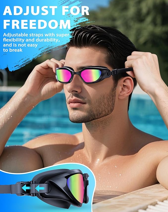 Swim Goggles, Unisex Adult Swimming Goggles Anti Fog Anti UV No Leakage Wide View for Men Women Youth-StrideForce Fitness
