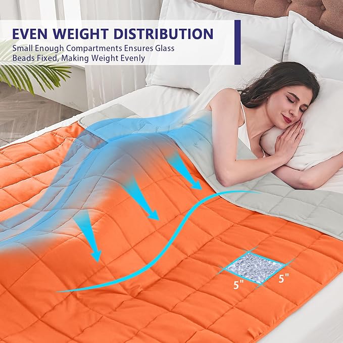 yescool Weighted Blanket for Adults (30 lbs, 88” x 104”, Orange) Cooling Heavy Blanket for Sleeping Perfect for 290-310 lbs, King Size Breathable Blanket with Premium Glass Bead-StrideForce Fitness