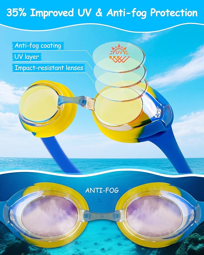 Kids Swim Goggles, Anti-fog and UV Protection with Swim Cap for Age 3-15 Youth Boys Girls Toddler-StrideForce Fitness