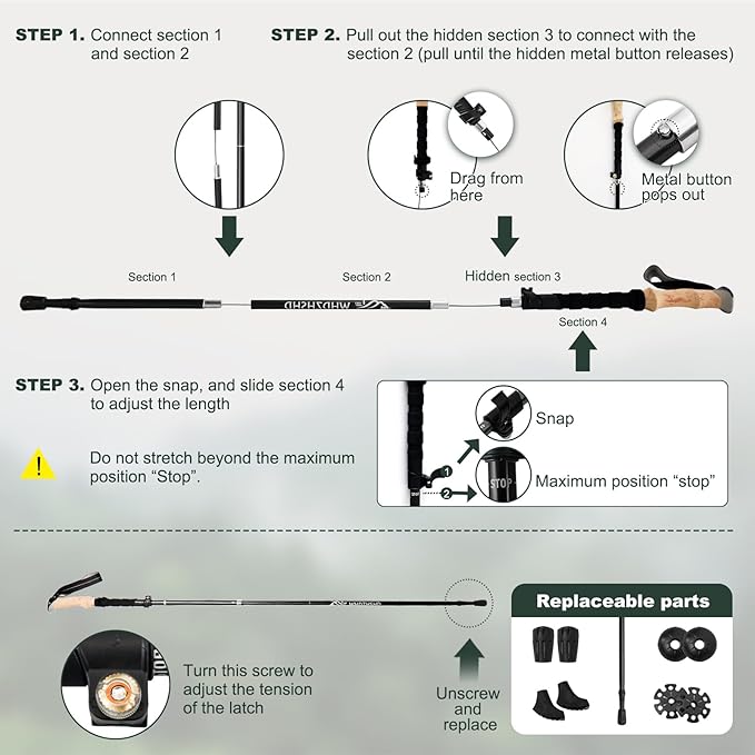 Trekking Poles for Hiking - Walking Sticks for Men, Women, Seniors, 2pc Collapsible Lightweight Aluminum Alloy Hiking Poles for Nordic Walking & Outdoor Adventures-StrideForce Fitness