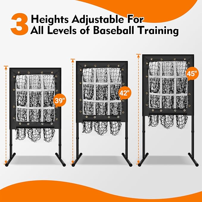 Pitching Net, 9 Hole Baseball Pitching Net with Strike Zone, Adjustable Softball Net for Batting Pitching Hitting, Portable Pitcher Trainer Baseball Hitting Target-StrideForce Fitness