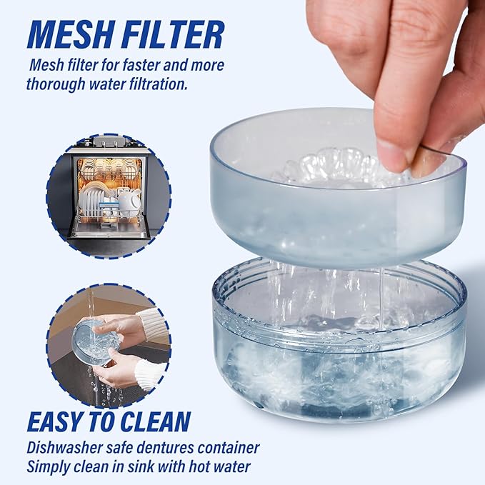 Denture Case Retainer Cleaning Case: 2 in 1 Retainer Case, No-Leak Denture Bath Box Cup, Complete Clean Care for Dentures, Clear Braces, Mouth Guard, Night Guard & Retainers