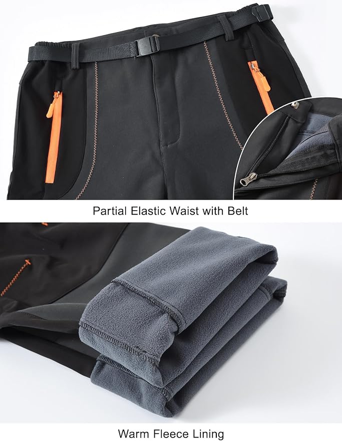 Rdruko Men's Snow Ski Pants Waterproof Insulated Winter Outdoor Snowboard Hiking Fleece Pants with Belt-StrideForce Fitness