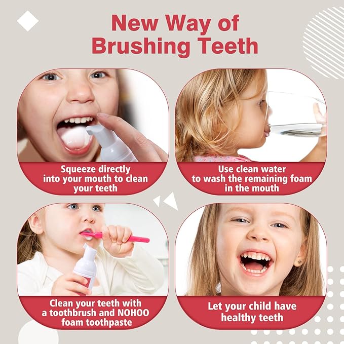 NOHOO Fluoride Free Foam Toothpaste Kids Fruit Flavour,Natural Training Toothpaste for Baby Toddler Children Oral Cleaning and Cavity Protection(Strawberry + Cantaloupe)